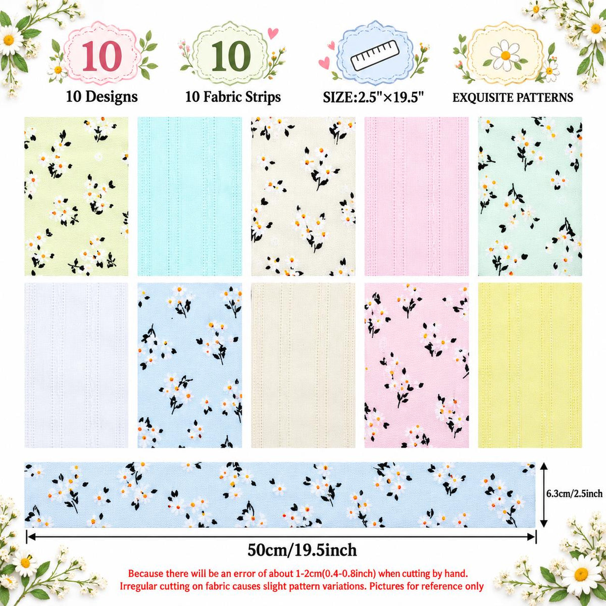 10pcs Vintage Floral Pattern Jelly Roll Fabric Strips 2.5X19.7inch Pre-Cut 100% PolyesterFor Patchwork Quilts, Table Runners, Placemats, Tote Bags, Storage Pouches, Makeup Bags, Coasters, Quilt Blocks & Binding