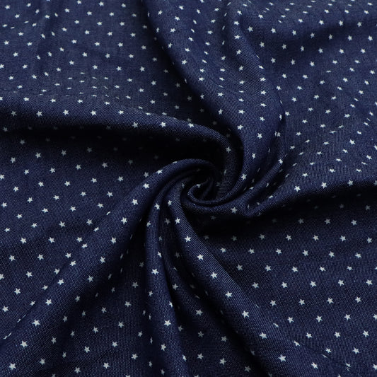 1pc Mini Star Print Denim Fabric - 59x19.68inch Precut for DIY Quilting, Sewing, Craft Projects, Party Decorations, Hair Ties, Bags & Wallet Making - Vibrant Blue with White Star Pattern, Craft Project Material | Decorative Fabric | Precut Material