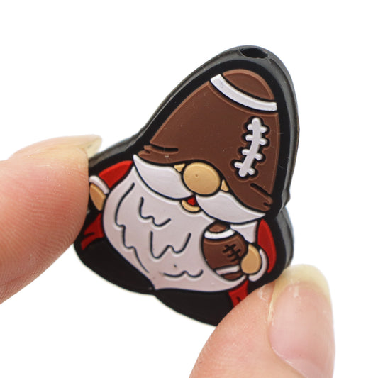 1Pc Football Gnome Theme Silicone Beads - Cute Charms for DIY Keychain, Bracelet, Necklace & Pen Dangling Decorations - Silicone Focal Beads for Beading & Craft Projects