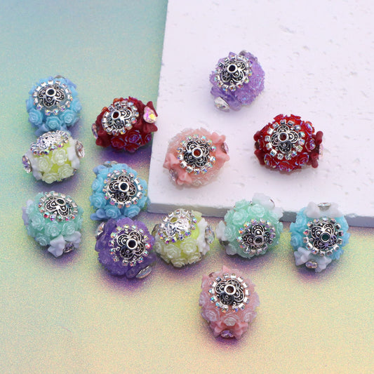 1Pc Rhinestone Faux Crystal Beads Blossom Rose Flower Shaped Acrylic Beads Loose Spacer Beads with Hole for Jewelry Making DIY Bracelet Necklace Chain Earrings Charm Bangle Decors Craft Supplies