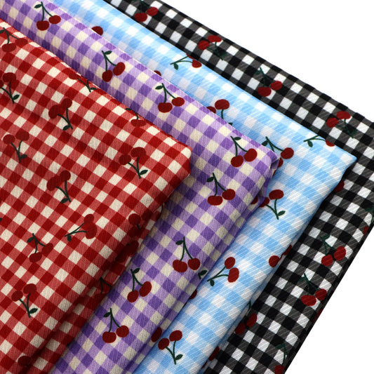 1pc Cherry Tartan Printed Twill Polyester Fabric 59x19.68 Inch Precut Fabric - Vibrant Red Cherry & Plaid Patterns, Durable & Easy-Clean for DIY Quilting, Sewing, Hair Ties, Party Decorations, Craft Projects, Backdrop Fabric, DIY Wallet Making
