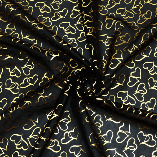 1Pc heart love Golden Foil Printed Premium Organza tulle mesh Fabric - 57x19.68inch(145x50cm) Pre-cut Fabric,Perfect for DIY Sewing,Bags,Party Decor, Tablecloths, Gift Wrapping,Cushions & Furniture Covers