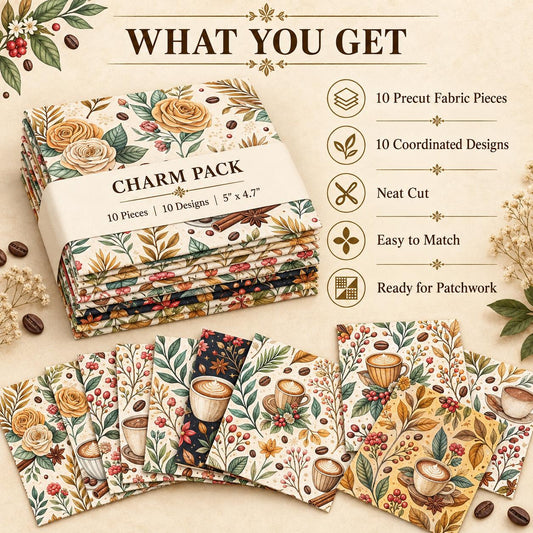 10Pc/Set Christmas Flower Coffee Beans Coffee Series Fat Quarter Fabric, Pre-Cut Square Fabric Assort, Fabric Set, Craft Fabric, Handmade DIY Patchwork Fabric,Home Quilting Sewing Fabric, Packaging Fabric, Scrapbooking Craft Hobbyist