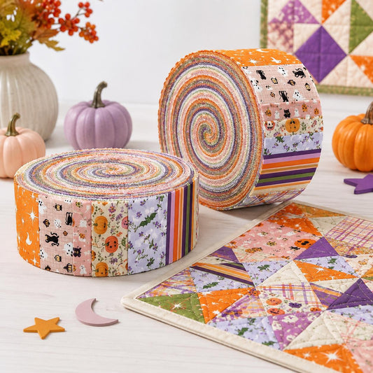 10pcs Vintage Pumpkin Cat Autumn Pattern Jelly Roll Fabric Strips 2.5X19.7inch Pre-Cut 100% Polyester For Patchwork Quilts, Table Runners, Placemats, Tote Bags, Storage Pouches, Makeup Bags, Coasters, Quilt Blocks & Binding