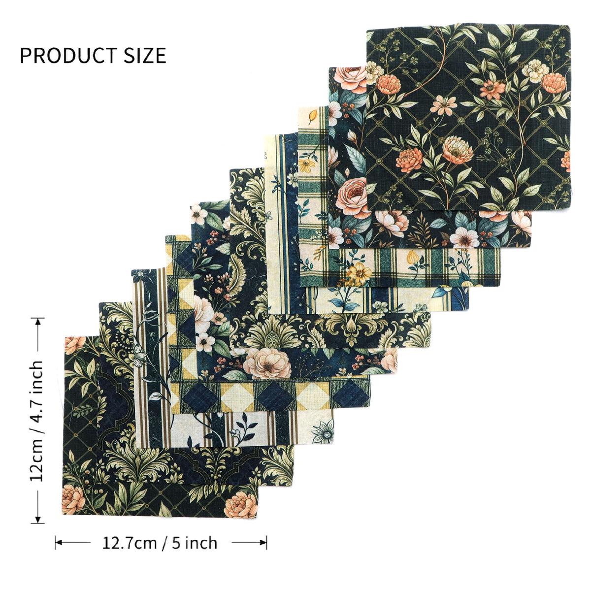 10pcs Charm Pack Set Floral Plaid Pattern Vintage Style Pattern Handmade DIY with Rich Color and Texture Elements 100% Polyester Patchwork in 10 Design Styles Suitable for Patchwork DIY Craft Projects DIY Wallet Making Gift Giving Bag Making