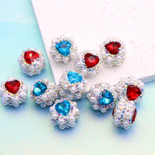 1PC Heart Love Valentine's Day Pearl Rhinestone Bead with Opal Effect - Faux Crystal Spacer for DIY Jewelry Making, Bracelets, Necklaces, Earrings & Crafts