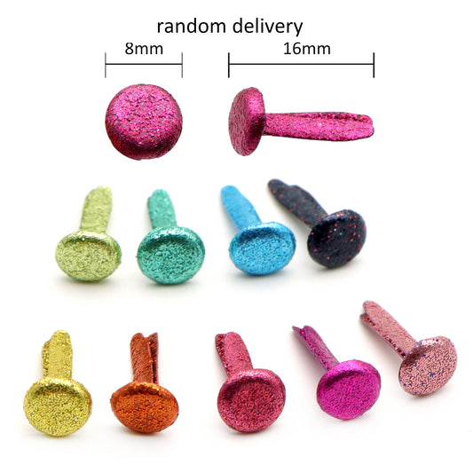 50pcs/pack Glitter Paper Fasteners Metal Brads Mini Metal Round Brads Scrapbooking Embellishment Fastener Brad Studs Spikes DIY Crafts For Home Paper Decoration, Random Style