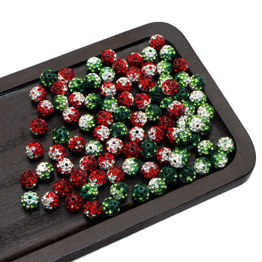 10Pcs 10mm Faux Rhinestone Polymer Clay Beads Mixed Gradient Colors Loose Spacer Beads with Hole for Jewelry Making DIY Bracelet Necklace Chain Earrings Charm Bangle Decors Craft Pen Supplies