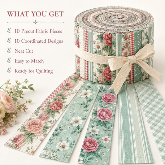 10pcs Vintage Floral Plaid Blue Pattern Jelly Roll Fabric Strips 2.5X19.7inch Pre-Cut 100% Polyester For Patchwork Quilts, Table Runners, Placemats, Tote Bags, Storage Pouches, Makeup Bags, Coasters, Quilt Blocks & Binding Mother'S Day Gift