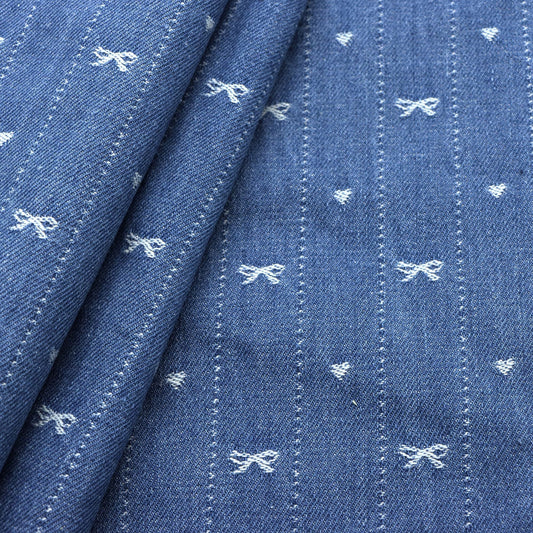 1pc Bowknot Pattern Denim Fabric, 64.96x19.68inch Pre-Cut 100% Polyester, Luxury Bows Striped Design for DIY Crafts, Bags, Sewing Projects & Hats, Hand Wash Only, Sewing Supplies, Craft Fabric | Vintage Style Fabric | Durable Fabric, Denim Fabric