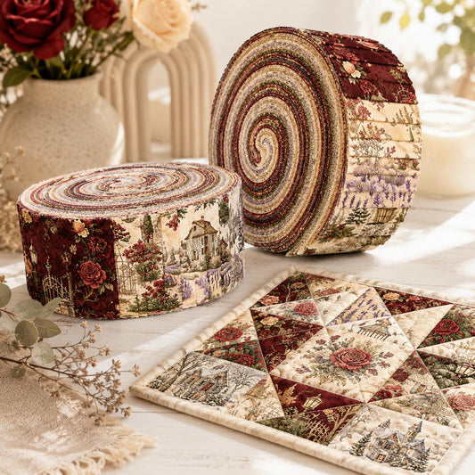 10pcs Vintage House Pavilion Theme Jelly Roll Fabric Strips 2.5X19.7inch Pre-Cut 100% Polyester For Patchwork Quilts, Table Runners, Placemats, Tote Bags, Storage Pouches, Makeup Bags, Coasters, Quilt Blocks & Binding