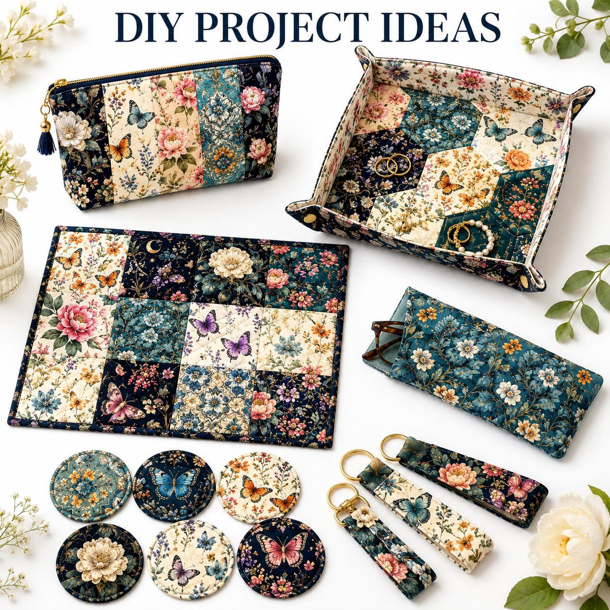 10pcs Charm Pack Set Floral Butterfly Pattern Vintage Style Handmade DIY with Rich Color and Texture Elements 100% Polyester Patchwork in 10 Design Styles Suitable for Patchwork DIY Craft Projects DIY Wallet Making Gift Giving Bag Making Mother's Day Gift