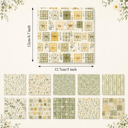 10pcs Charm Pack Set Green Floral Pattern 100% Polyester Patchwork in 10 Design Styles, Ready-to-Sew Without Cutting, Suitable For Patchwork Wallet Making Gift Giving Tote Bags Coasters DIY Craft Projects
