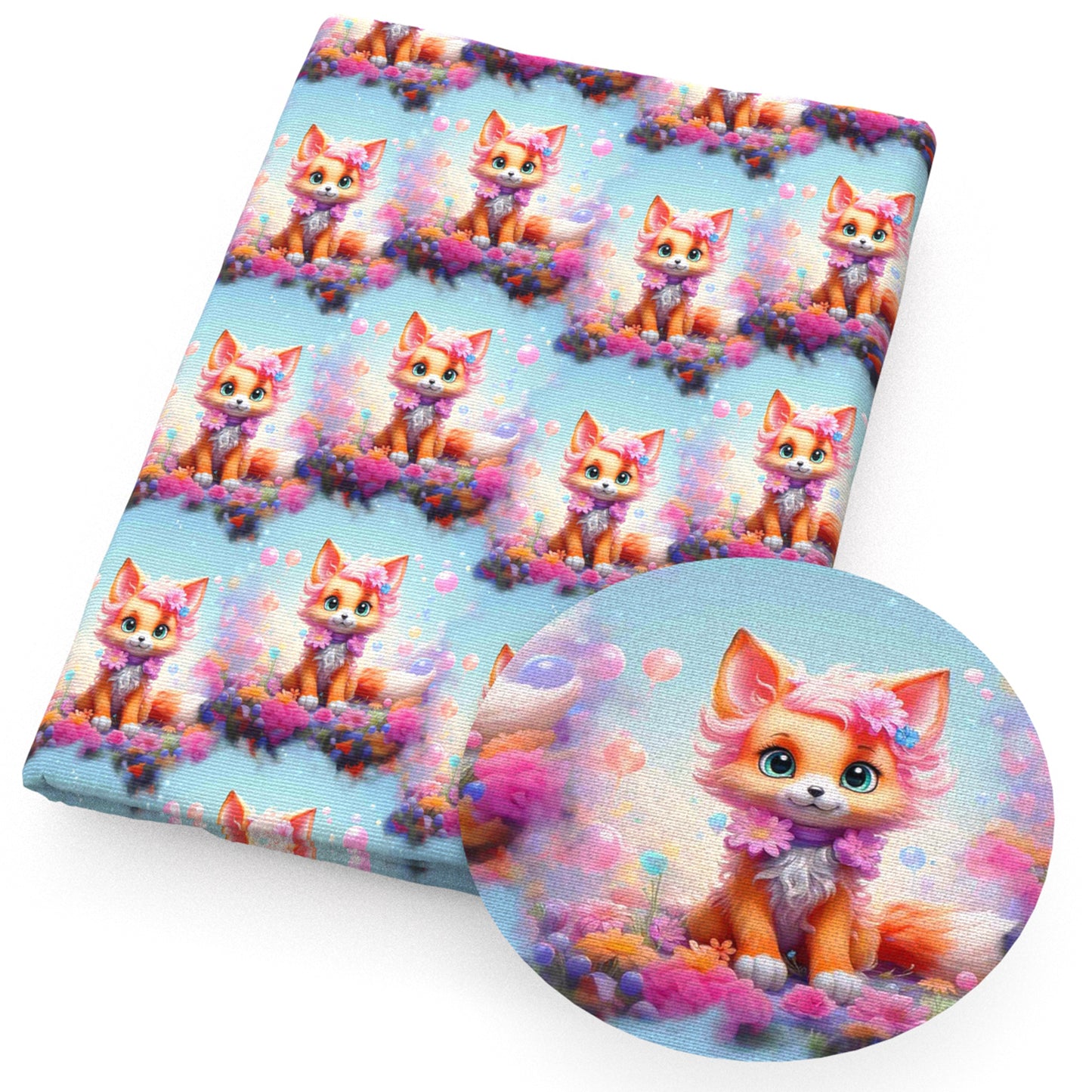fox balloon rainbow color fabric