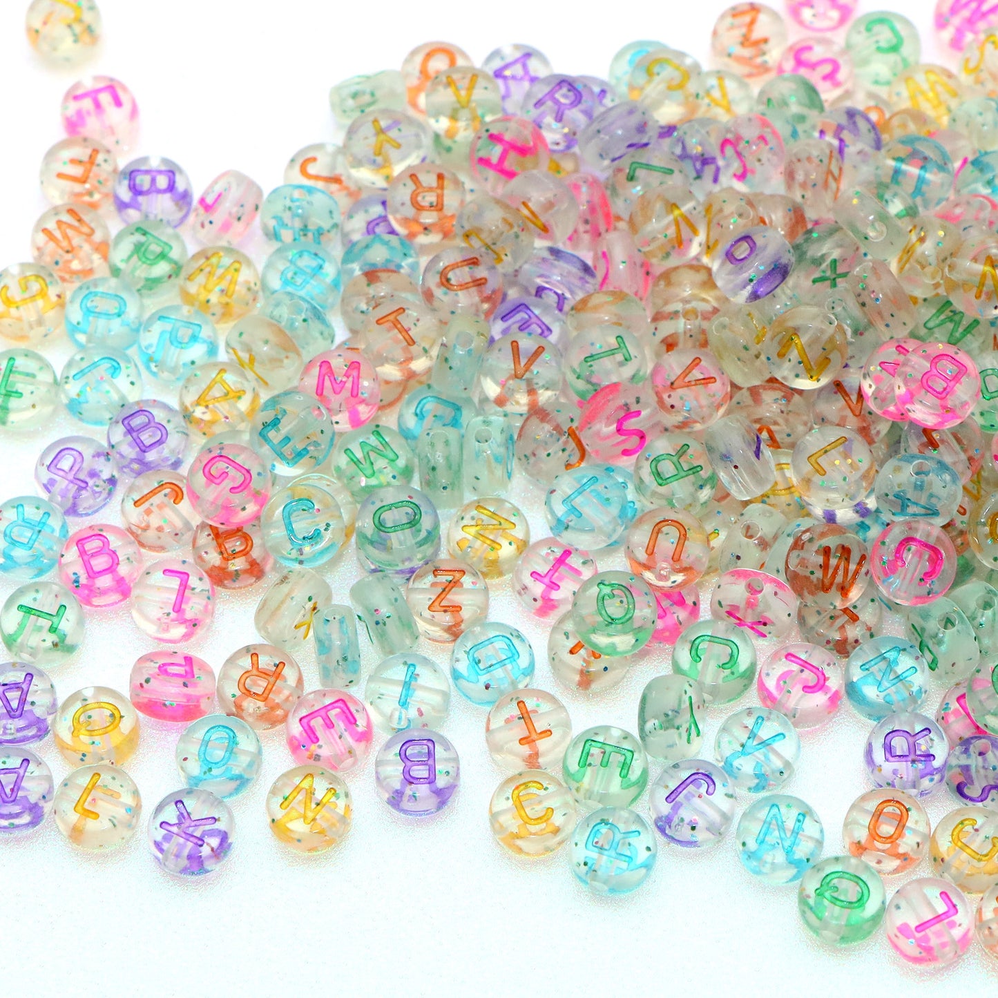 100pcs 7mm Clear Acrylic Letter Beads Glitter Transparent Alphabet Loose Beads For DIY Handmade Bracelets Necklaces, Jewelry Making Craft Supplies