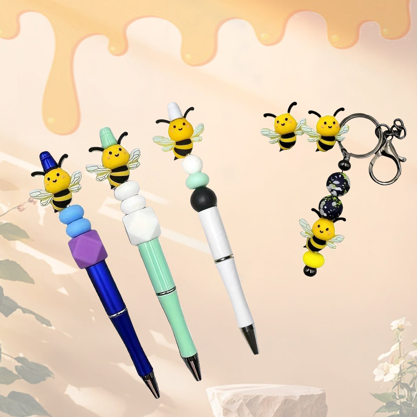 1Pc 3D Animals Bee Silicone Beads,Double-Sided Design for DIY Jewelry Making Accessories DIY Bracelet Necklace Chain Earrings Charm Bangle Decors Craft Pen Supplies