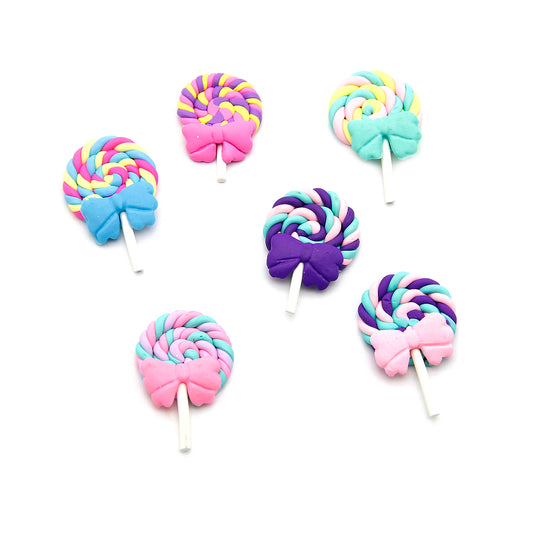 5pcs Vibrant Imitation Lollipop Charms with Bow Design - Polymer Clay Stationery Phone Case Decors and DIY Jewelry Making Accessories - For Creative Crafters and Jewelry Enthusiasts