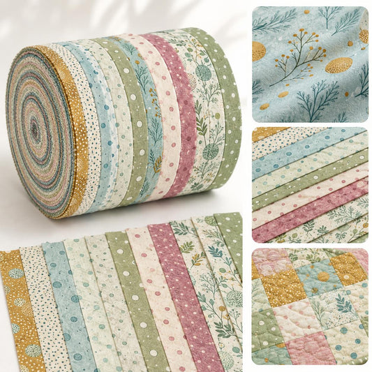 10pcs Vintage Dots Floral Pattern Jelly Roll Fabric Strips 2.5X19.7inch Pre-Cut 100% Polyester For Patchwork Quilts, Table Runners, Placemats, Tote Bags, Storage Pouches, Makeup Bags, Coasters, Quilt Blocks & Binding