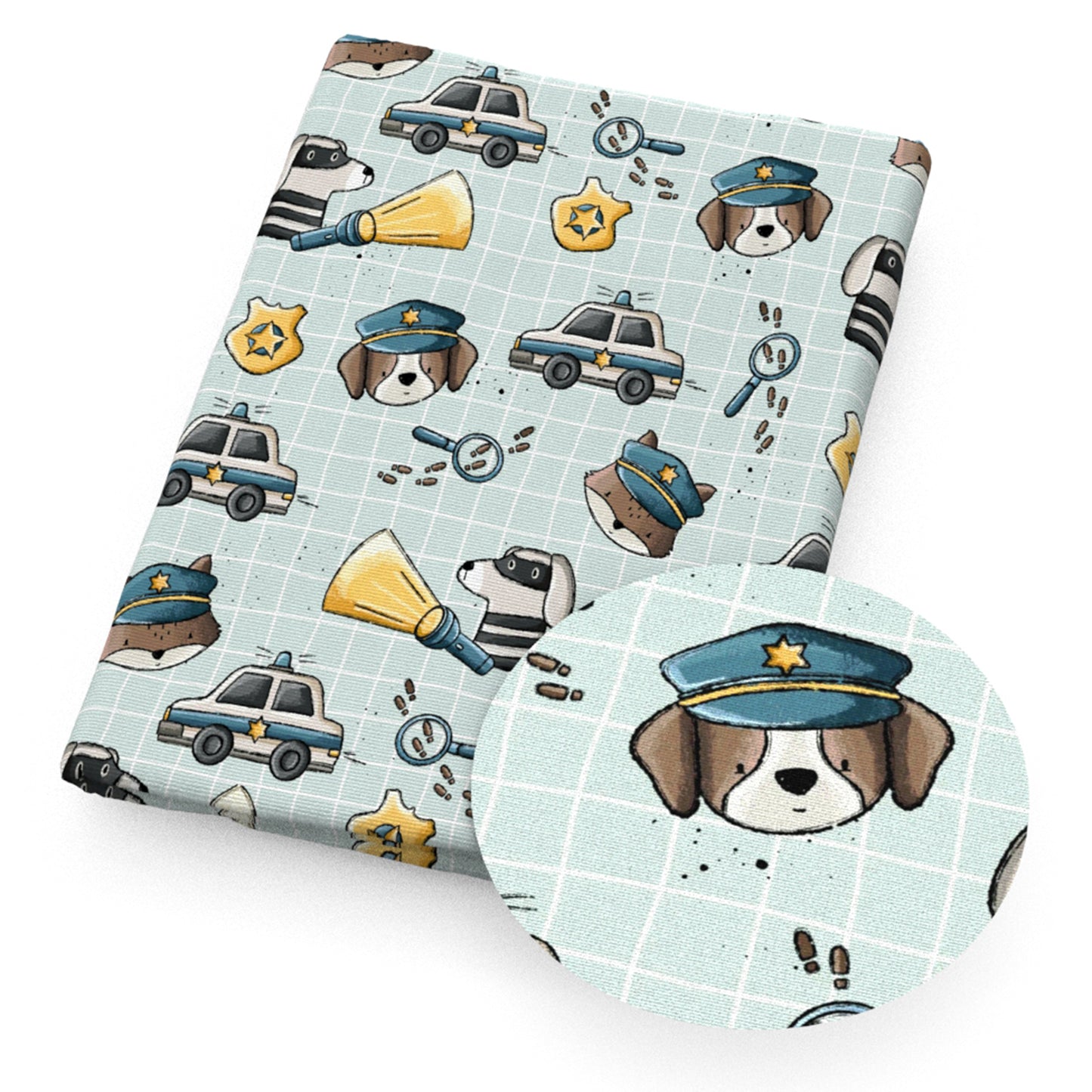 dogpuppy plaid grid car policepolicemanpolice car fabric