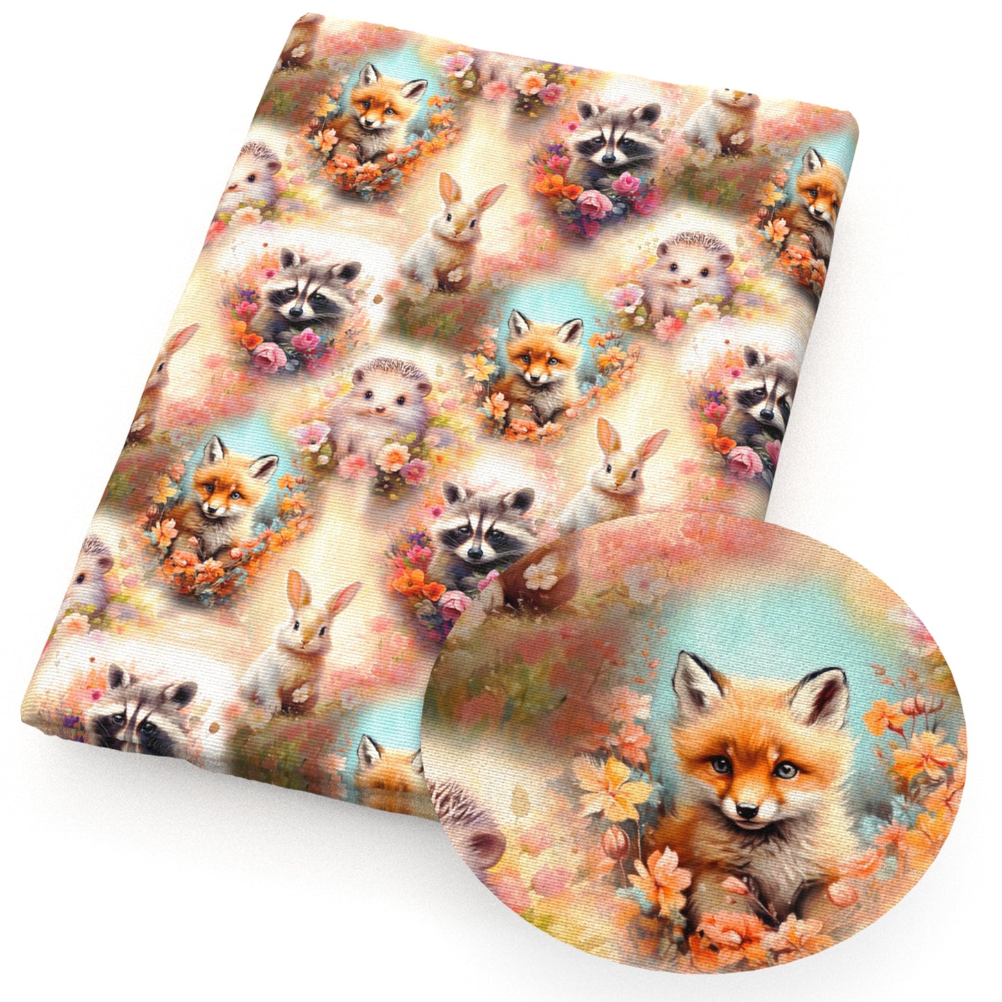 raccoon rabbit bunny fox rainbow color fabric