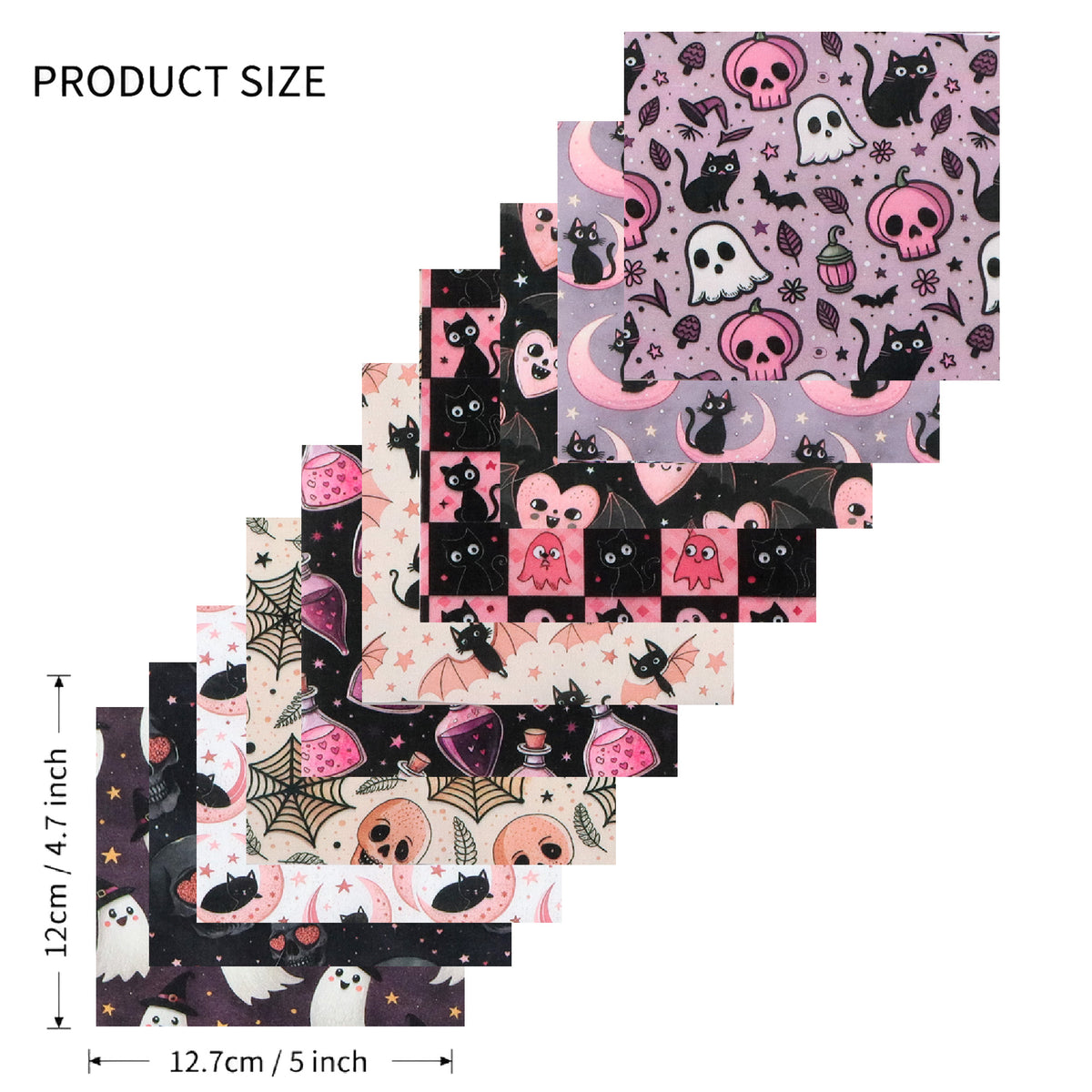 10pcs Charm Pack Set Bat Ghost Skull Halloween Vintage Style Pattern Handmade DIY with Rich Color and Texture Elements 100% Polyester Patchwork in 10 Design Styles Suitable for Patchwork DIY Craft Projects DIY Wallet Making Gift Giving Bag Making
