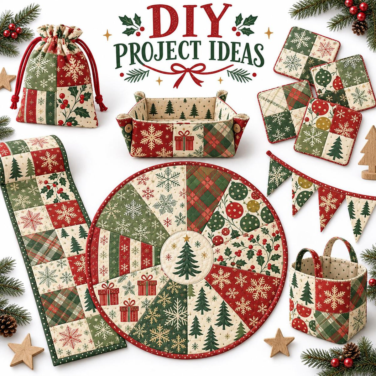 10Pc/Set Christmas Series Stripe Plaid Tree Gift Fat Quarter Fabric, Pre-Cut Square Fabric Assort, Fabric Set, Craft Fabric, Handmade DIY Patchwork Fabric,Home Quilting Sewing Fabric, Packaging Fabric, Scrapbooking Craft Hobbyist