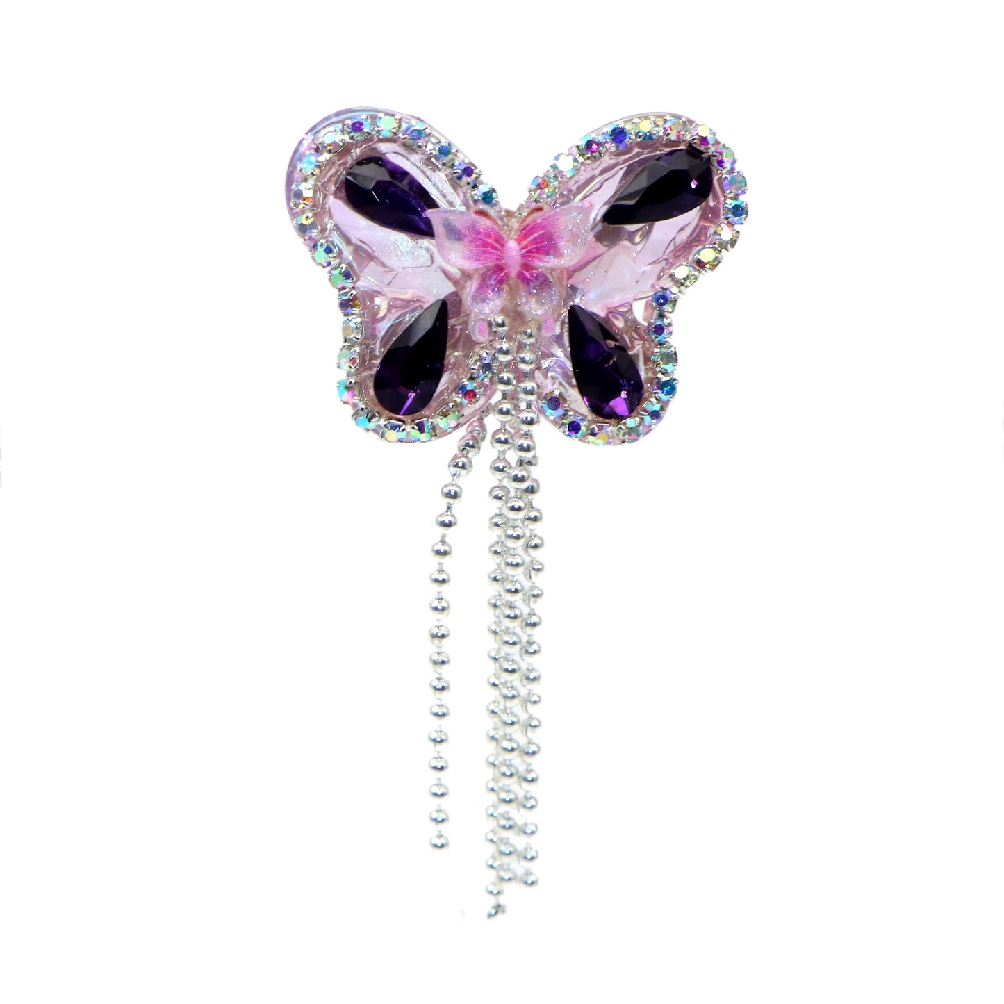 1Pc Luxury Butterfly Rhinestone Faux Crystal Beads with Tassel Loose Spacer Beads with Hole Jewelry Making DIY Bracelet Necklace Chain Earrings Pen Charm Bangle Decors Craft Supplies