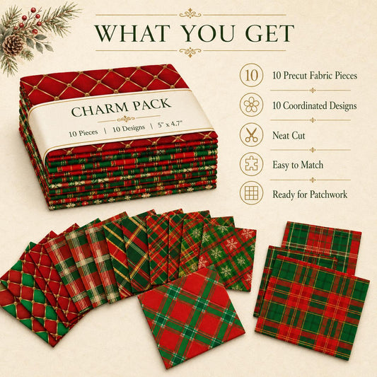 10Pc/Set Christmas Series Plaid Rhombus Fat Quarter Fabric, Pre-Cut Square Fabric Assort, Fabric Set, Craft Fabric, Handmade DIY Patchwork Fabric,Home Quilting Sewing Fabric, Packaging Fabric, Scrapbooking Craft Hobbyist
