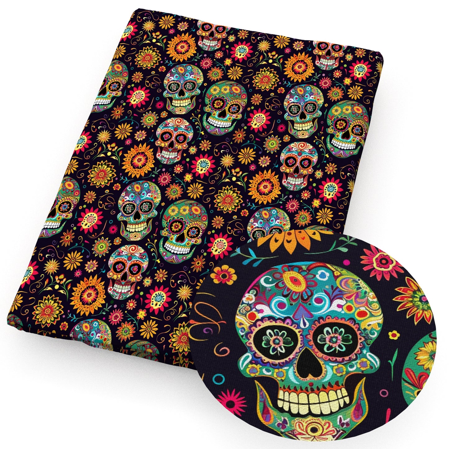 day of the dead skull ghost skeleton bones fabric
