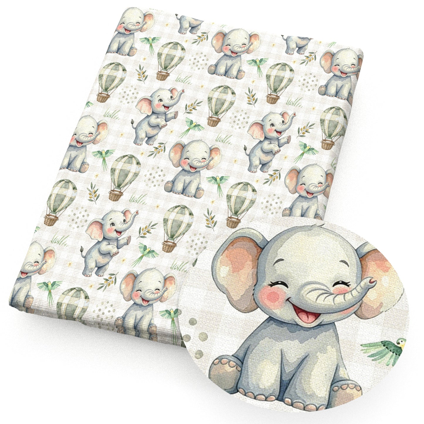 elephant bird fire balloon plaid grid fabric