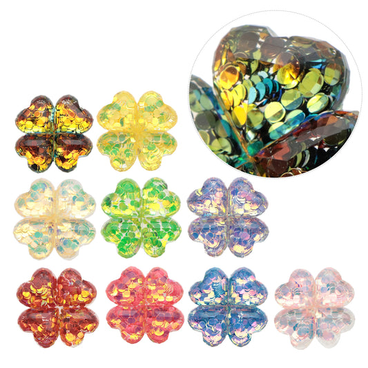 5Pcs Clover Shamrock Shaped Acrylic Charms,Random Colors,Transparent Glitter 3D Flatback Resin Cabochons for DIY Jewelry, Earrings, Bracelets, Keychains, Festive Decor, Homemade Gifts, Phone Cases, Hair Accessories - Crafting Accessories