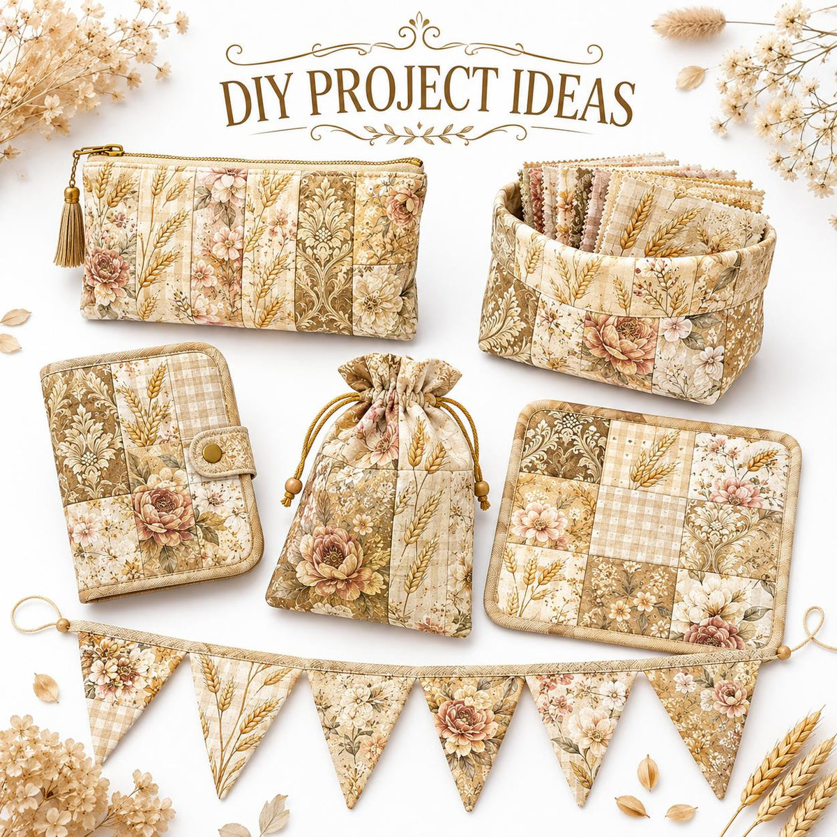 10pcS Charm Pack Set Floral Ear Of Wheat Pattern VIntage Style HAndmade DIY With Rich Color and Texture Elements 100% Polyester Patchwork in 10 Design Styles Suitable For Patchwork DIY Craft Projects DIY Wallet Making Gift Giving Bag Making Mother's Day G