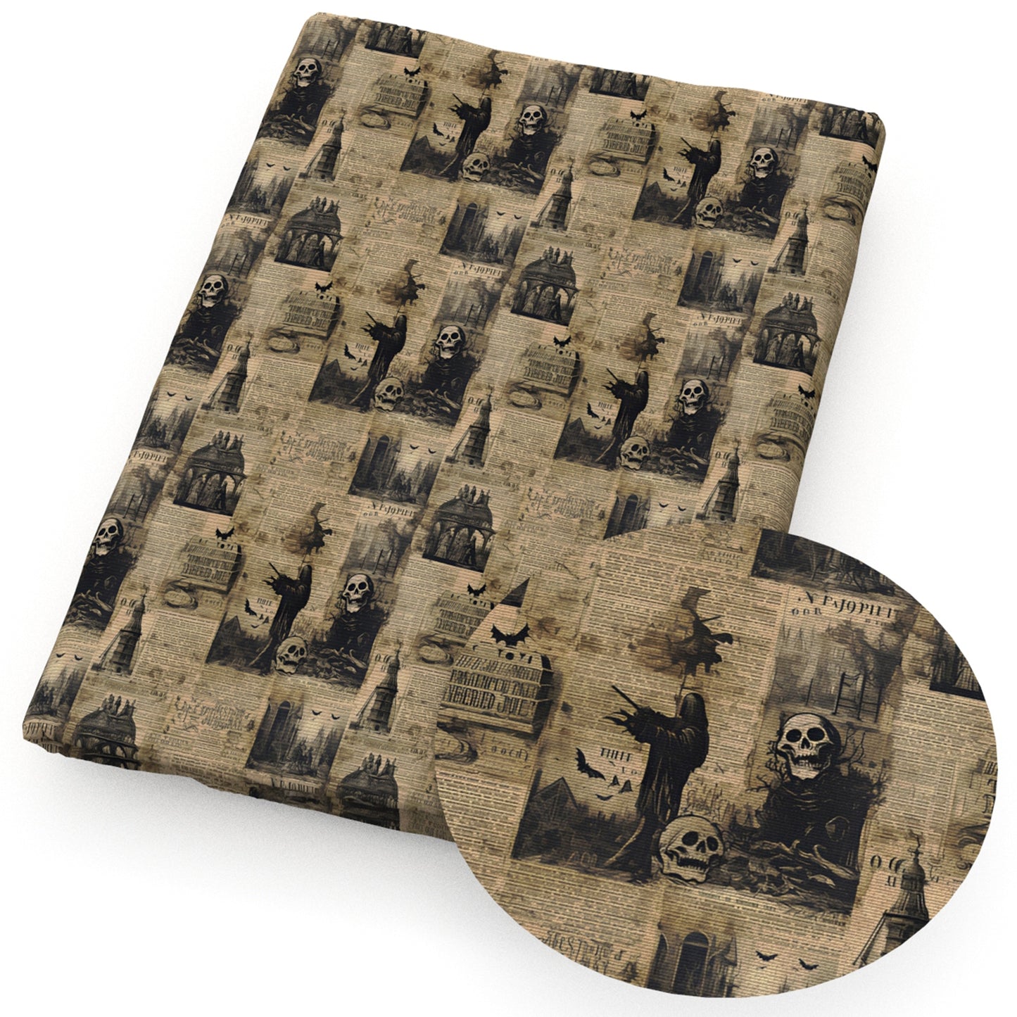 halloween skull ghost skeleton bones newspaper fabric