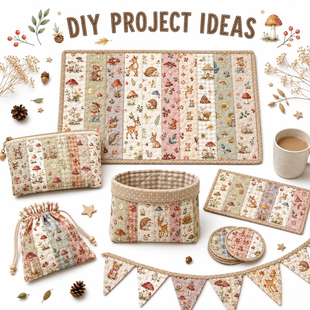 10Pc/Set, Making 10 Images 1pc Each, Each Size: 6.3*50cm Squirrel Mushroom Mouse Animal Series Sliced Fabric Set Style Combination, Polyester Jelly Roll Fabric Strips, Pre-Cut Quilting Squares, For Quilting DIY, Handicrafts And Sewing, Blankets, Rugs