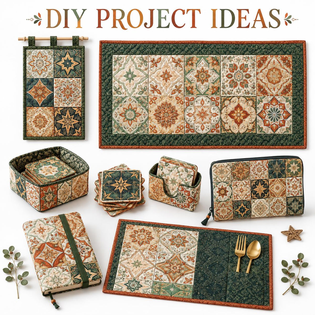 10pcs Charm Pack Set Geometric Floral Pattern 100% Polyester Patchwork in 10 Design Styles, Ready-to-Sew Without Cutting, Suitable For Patchwork Wallet Making Gift Giving Tote Bags Coasters DIY Craft Projects