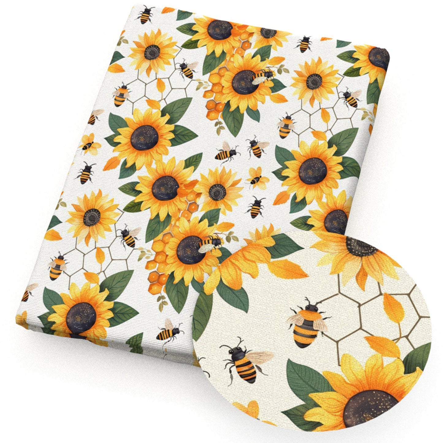 hexagon bee flowerfloral sunflower fabric