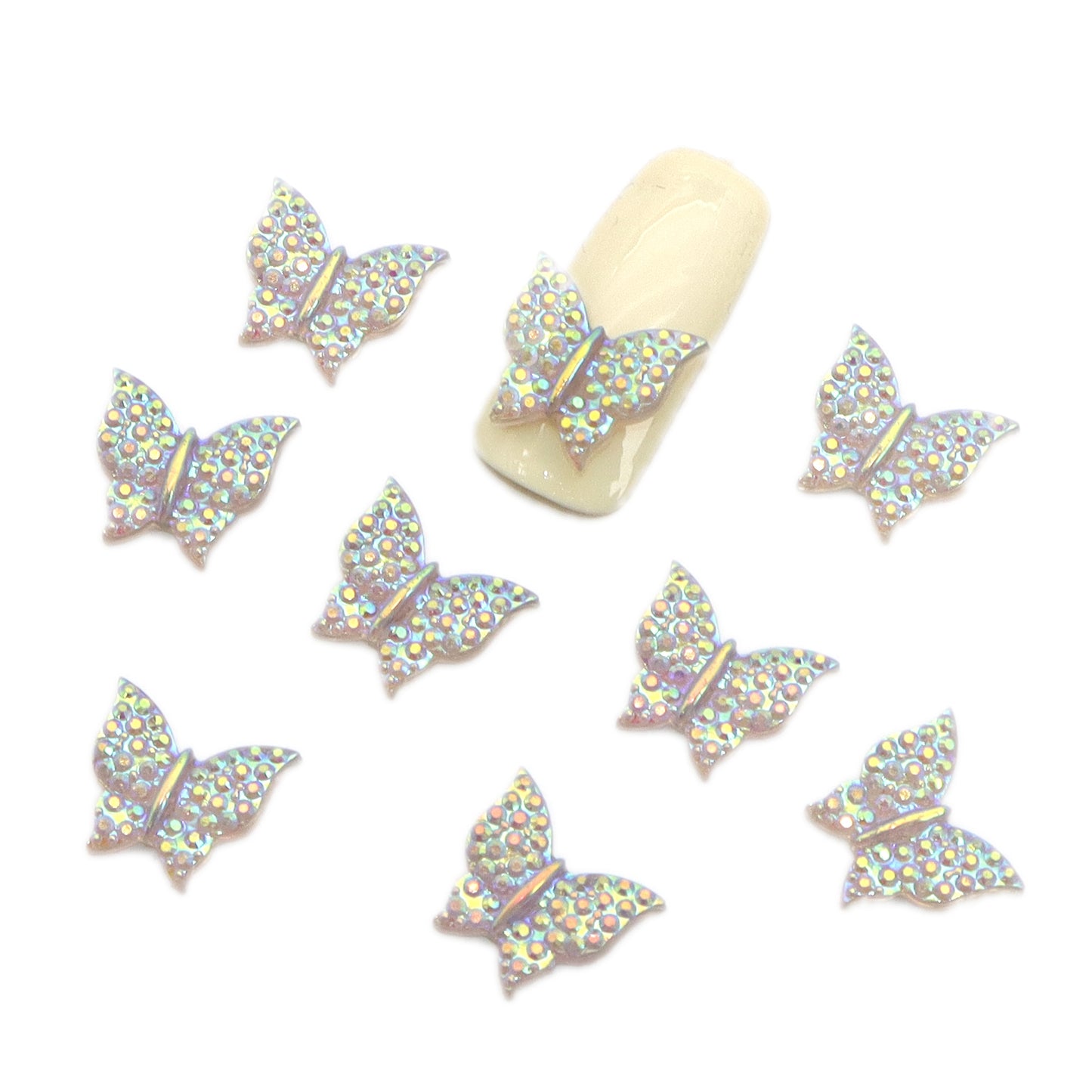 10pcs Plain Iridescent Butterfly Nail Charms - Transparent Acrylic Beads, Flatback Skeleton Cabochons for DIY Nail Art & Craft Decorations