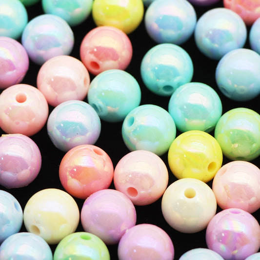 10Pcs/pack Mixed Colors Iridescent Acrylic Beads Round Shaped Loose Spacer Beads for DIY Jewelry Making Accessories DIY Bracelet Necklace Chain Earrings Charm Bangle Decors Craft Pen Supplies Decorations