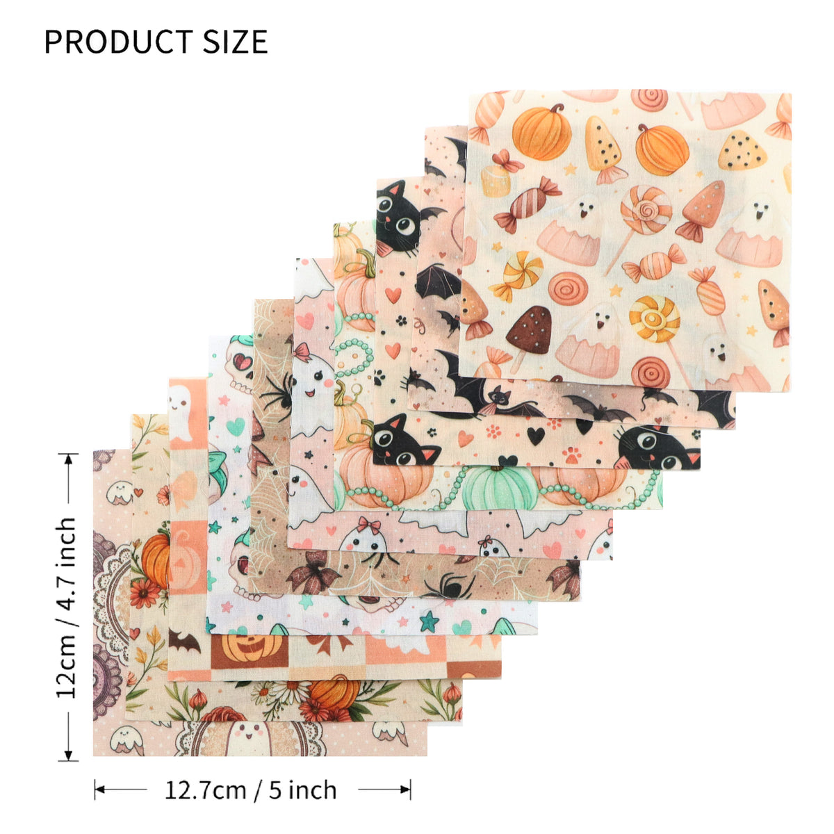 10pcs Charm Pack Set Bat Ghost Halloween Vintage Style Pattern Handmade DIY with Rich Color and Texture Elements 100% Polyester Patchwork in 10 Design Styles Suitable for Patchwork DIY Craft Projects DIY Wallet Making Gift Giving Bag Making