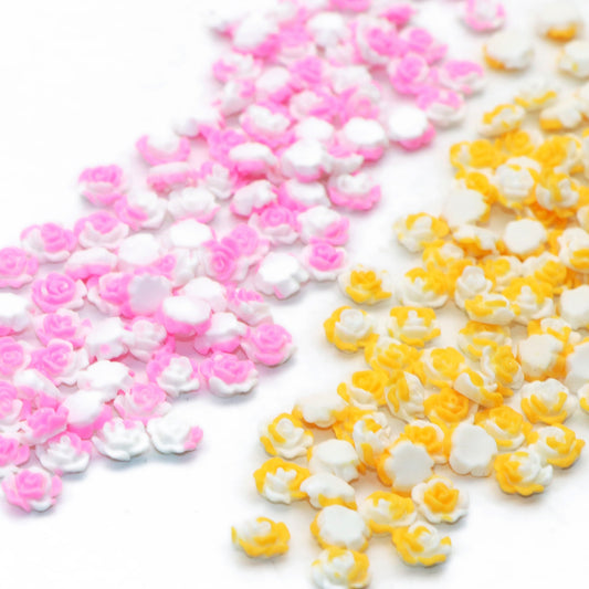 50Pcs 6mm/0.23in 3D Mini Rose Shaped Flatback Resin Cabochons Gradient Color Nail Art Decoration 3D Charms for DIY Scrapbooking Projects Jewelry Making Crafts Cardmaking Phone Case Decorations Ornaments