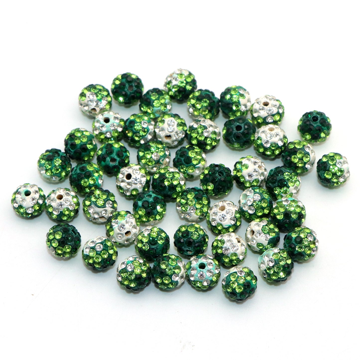 10Pcs 10mm Faux Rhinestone Polymer Clay Beads Mixed Gradient Colors Loose Spacer Beads with Hole for Jewelry Making DIY Bracelet Necklace Chain Earrings Charm Bangle Decors Craft Pen Supplies