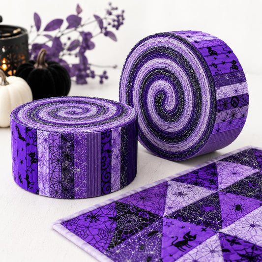 10pcs/Set, Making 10 Images 1pc Each, Each Size: 2.48*19.69inch Pumpkin Spider Plain Purple Halloween Pattern Sliced Fabric Set Style Combination, Polyester Jelly Roll Fabric Strips, Pre-Cut Quilting Squares, for Quilting DIY, Handicrafts And Sewing, Blan