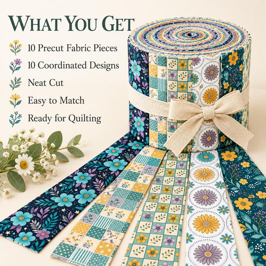 10pcs Vintage Floral Pattern Jelly Roll Fabric Strips 2.5X19.7inch Pre-Cut 100% Polyester For Patchwork Quilts, Table Runners, Placemats, Tote Bags, Storage Pouches, Makeup Bags, Coasters, Quilt Blocks & Binding Mother'S Day Gift