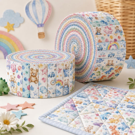 10pcs Vintage Star Bear Fire Balloon Pattern Jelly Roll Fabric Strips 2.5X19.7inch Pre-Cut 100% Polyester For Patchwork Quilts, Table Runners, Placemats, Tote Bags, Storage Pouches, Makeup Bags, Coasters, Quilt Blocks & Binding