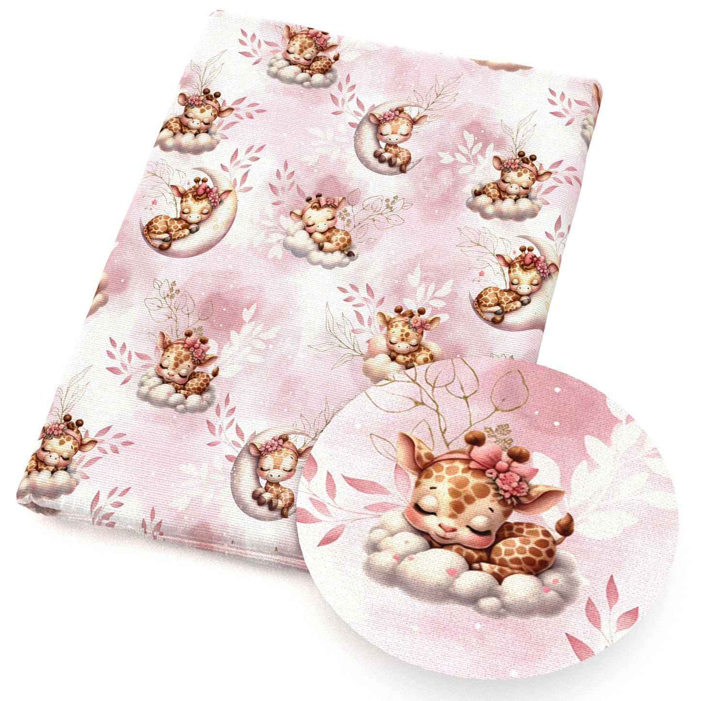 deerreindeer giraffe moon cloud pink series fabric