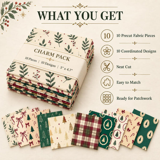 10Pc/Set Christmas Series Plaid Tree Bowknot Star Crutch Fat Quarter Fabric, Pre-Cut Square Fabric Assort, Fabric Set, Craft Fabric, Handmade DIY Patchwork Fabric,Home Quilting Sewing Fabric, Packaging Fabric, Scrapbooking Craft Hobbyist
