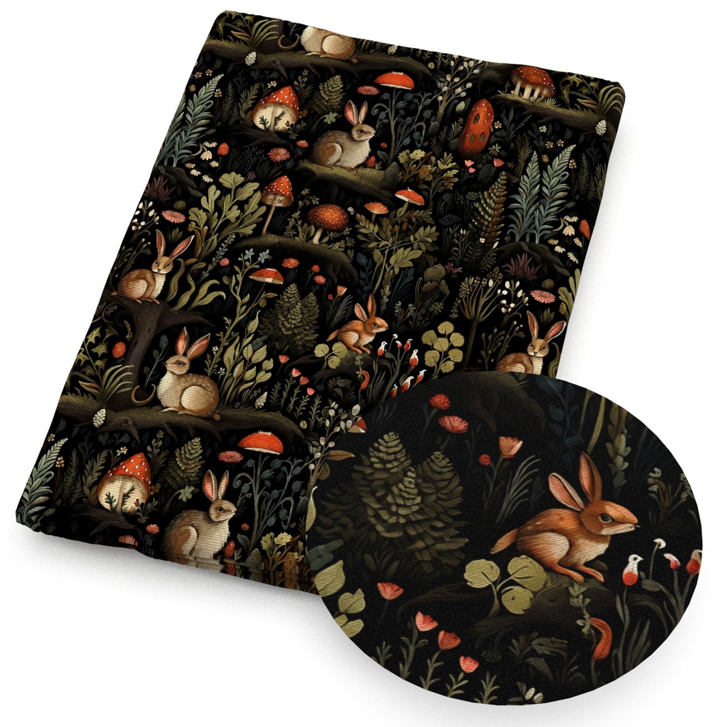 leaf leaves tree flowerfloral mushroom rabbit bunny fabric