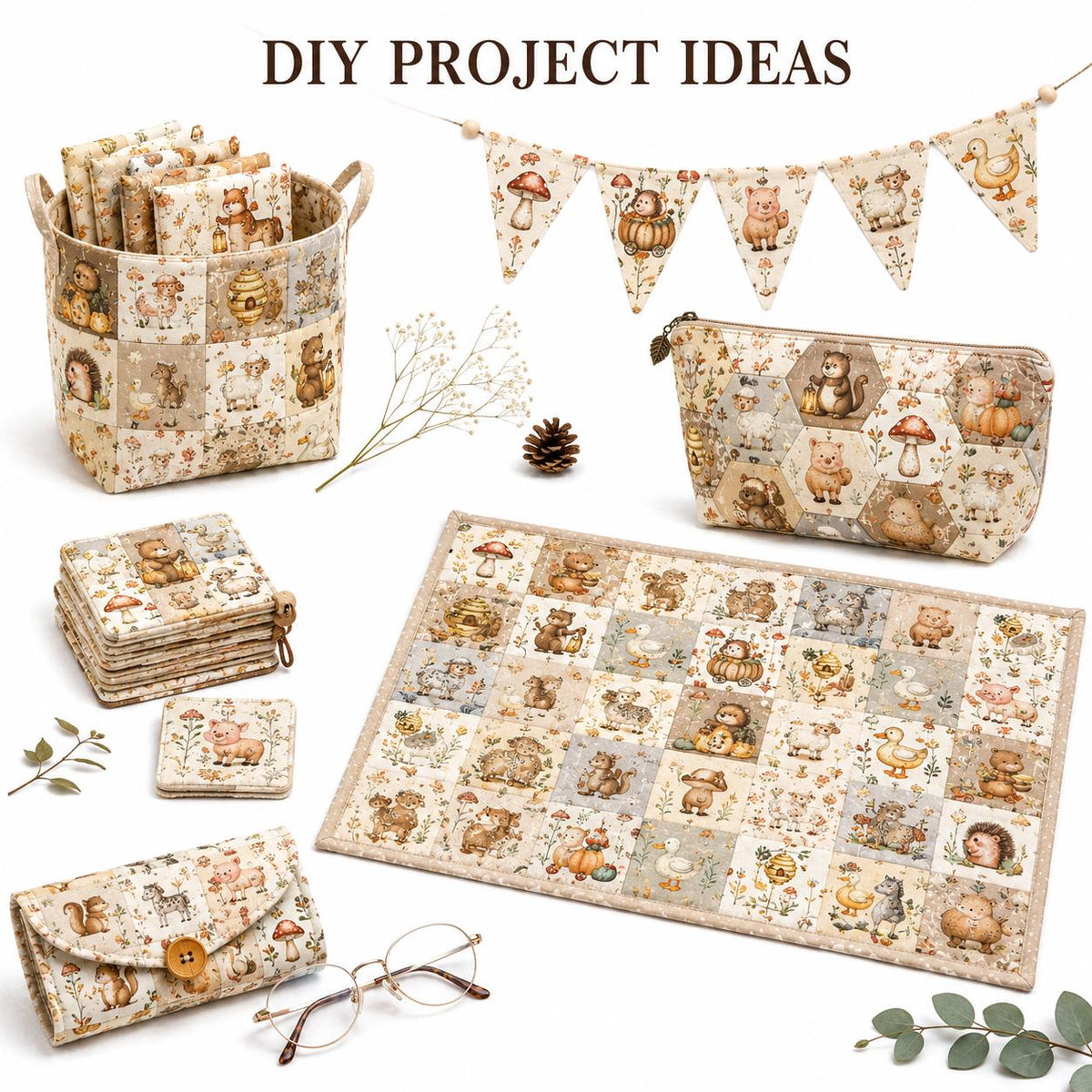 10pcs Charm Pack Set Bear Horse Vintage Style Pattern Handmade DIY with Rich Color and Texture Elements 100% Polyester Patchwork in 10 Design Styles Suitable for Patchwork DIY Craft Projects DIY Wallet Making Gift Giving Bag Making Mother's Day Gift