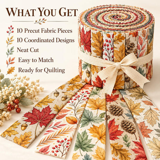 10pcs Vintage Maple Leaf Autumn Theme Jelly Roll Fabric Strips 2.5X19.7inch Pre-Cut 100% Polyester For Patchwork Quilts, Table Runners, Placemats, Tote Bags, Storage Pouches, Makeup Bags, Coasters, Quilt Blocks & Binding