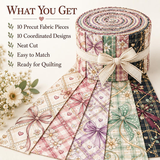 10pcs Vintage Bow Knot Plaid Pattern Jelly Roll Fabric Strips 2.5X19.7inch Pre-Cut 100% Polyester For Patchwork Quilts, Table Runners, Placemats, Tote Bags, Storage Pouches, Makeup Bags, Coasters, Quilt Blocks & Binding